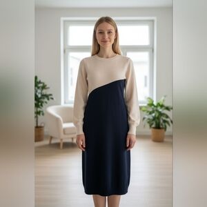 JJs House Cream and Black Long Sleeve Dress